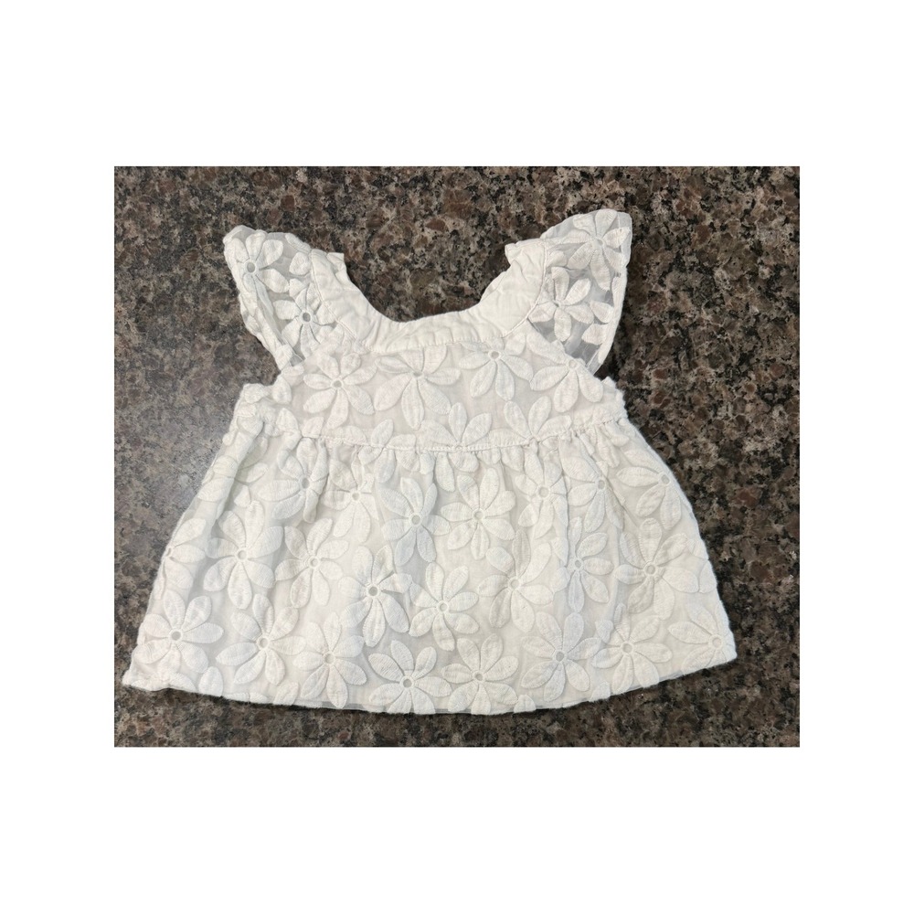 VTG Gymboree Baby Girl White Floral Eyelet Flutter Sleeve Top 6-12 Month BowBack